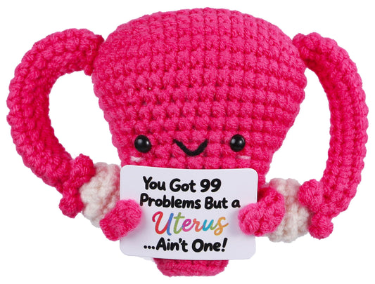 Handmade Stuffed Uterus Plush Toy - Funny Emotional Support Crochet Uterus, Hysterectomy Recovery Gifts for Women, OBGYN Doctor Present with Positive Card