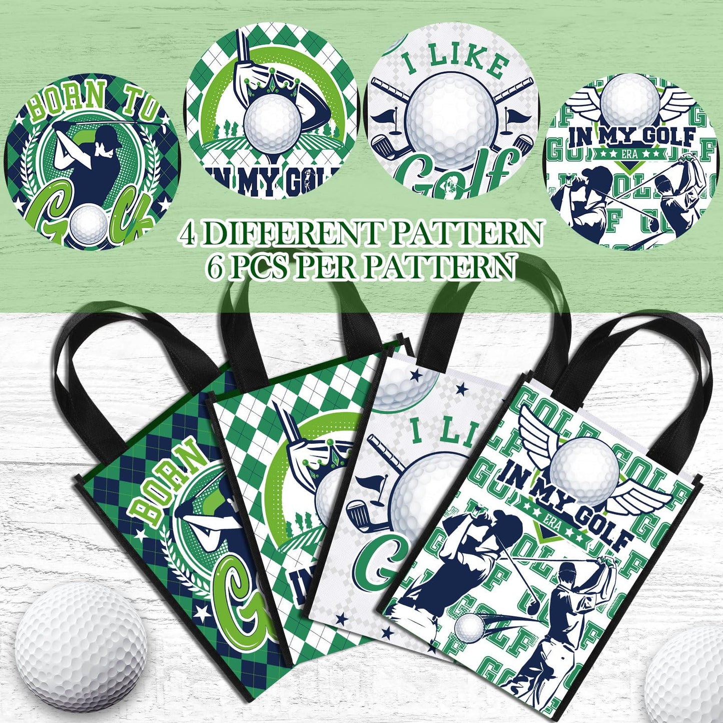 Estune 24 Pcs Golf Party Favor Bags Golf Gift Goodie Bags Treat Candy Non Woven Wrapping with Handles Tote for Sports Birthday Party Supplies Sports Theme Decorations