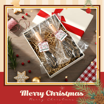 Baderke 20 Sets Baking Gifts Set Includes 8 Inch Silicone Whisk with Wood Handle Wired Stainless Steel Whisk Set Greeting Cards Plastic Bags for Party Birthday Christmas Stuffers Gift(Black)