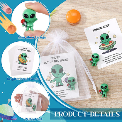 VioraWhite 25 Set Employee Appreciation Gift Alien Party Favors Gifts Bulk Mini Resin Alien Figure Pocket Hug Ufo Space Theme Note Cards Staff Thank You Gift for Coworker Graduation Party