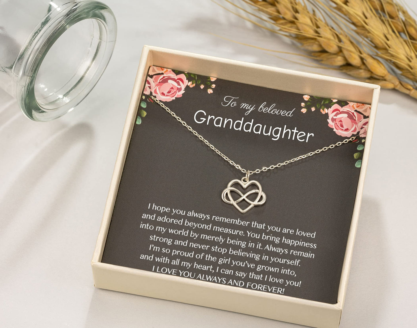 RareLove Granddaughter Necklace,Granddaughter Gifts from Grandma,925 Sterling Silver Tiny Infinity Heart Necklaces for Granddaughter,Birthday gift,Graduation Gift
