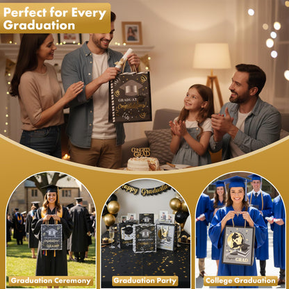 Iconikal 3-Pack Graduation Gift Bags, Large 10.5x13x5.5 Inch, Foil Embellished Designs