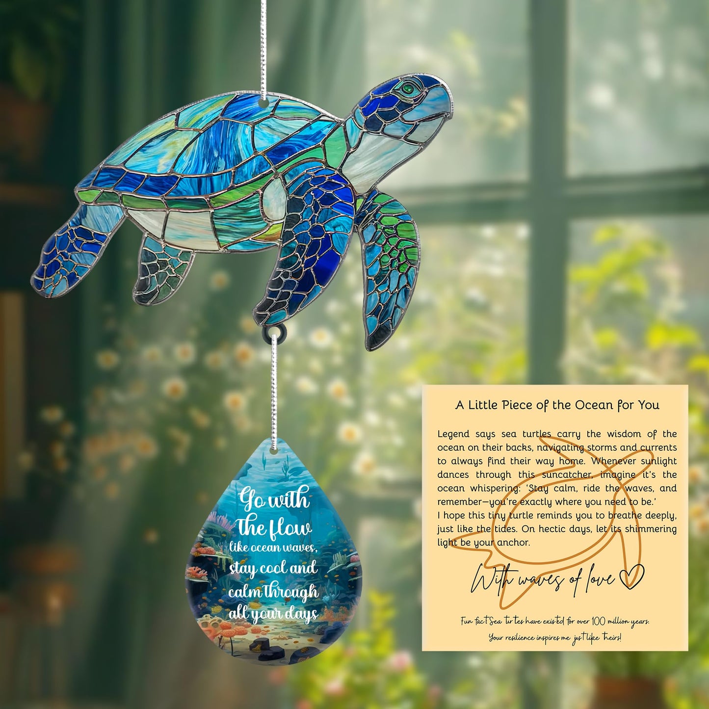 Sea Turtle Christmas Ornament with Waterdrop Quote – Sea Turtle Gifts for Women, Beach Gift for Women, Beach Lovers – Ocean Themed Gift, White Elephant Gifts for Adults
