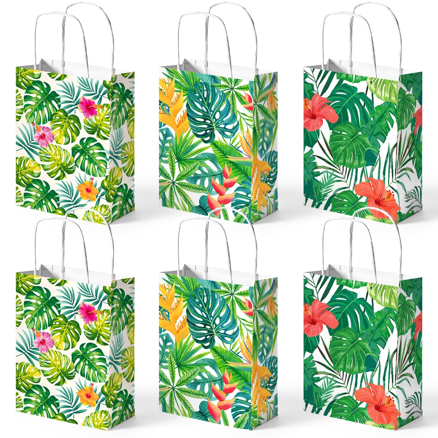 VGOODALL 24 Pack Party Favor Bags with Handles, 5.5" x 2.8" x 8" Hawaii Luau Goodie Treat Bags for Aloha Festival Beach Theme Birthdays Pool Parties Bulk Gift Packaging Supplies