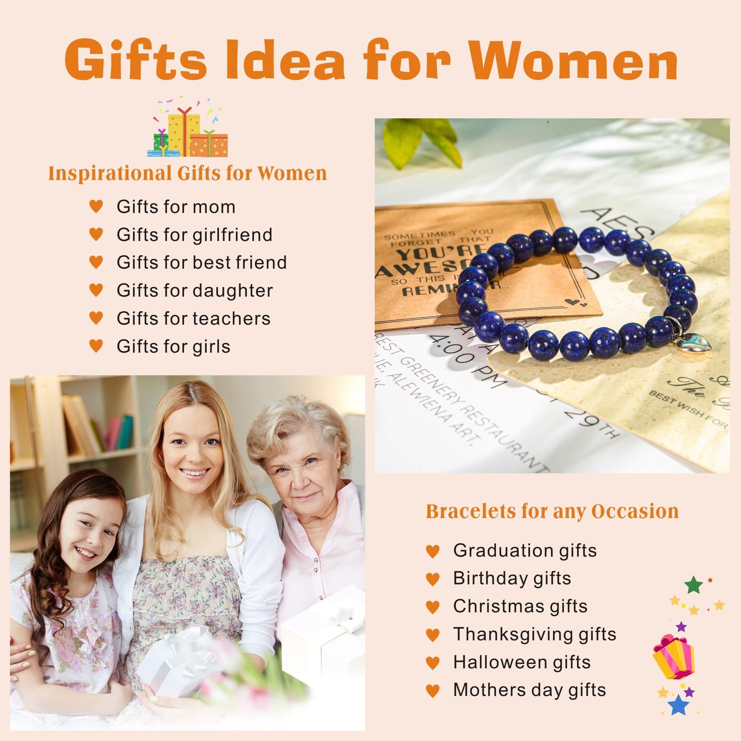 VICKHU Beaded Bracelets for Women Encouragement Healing Natural Gemstone Butterfly Heart Bracelets Gifts for Women Mom Daughter Wife Sister Coworker Friend teacher on Christmas Thanksgiving
