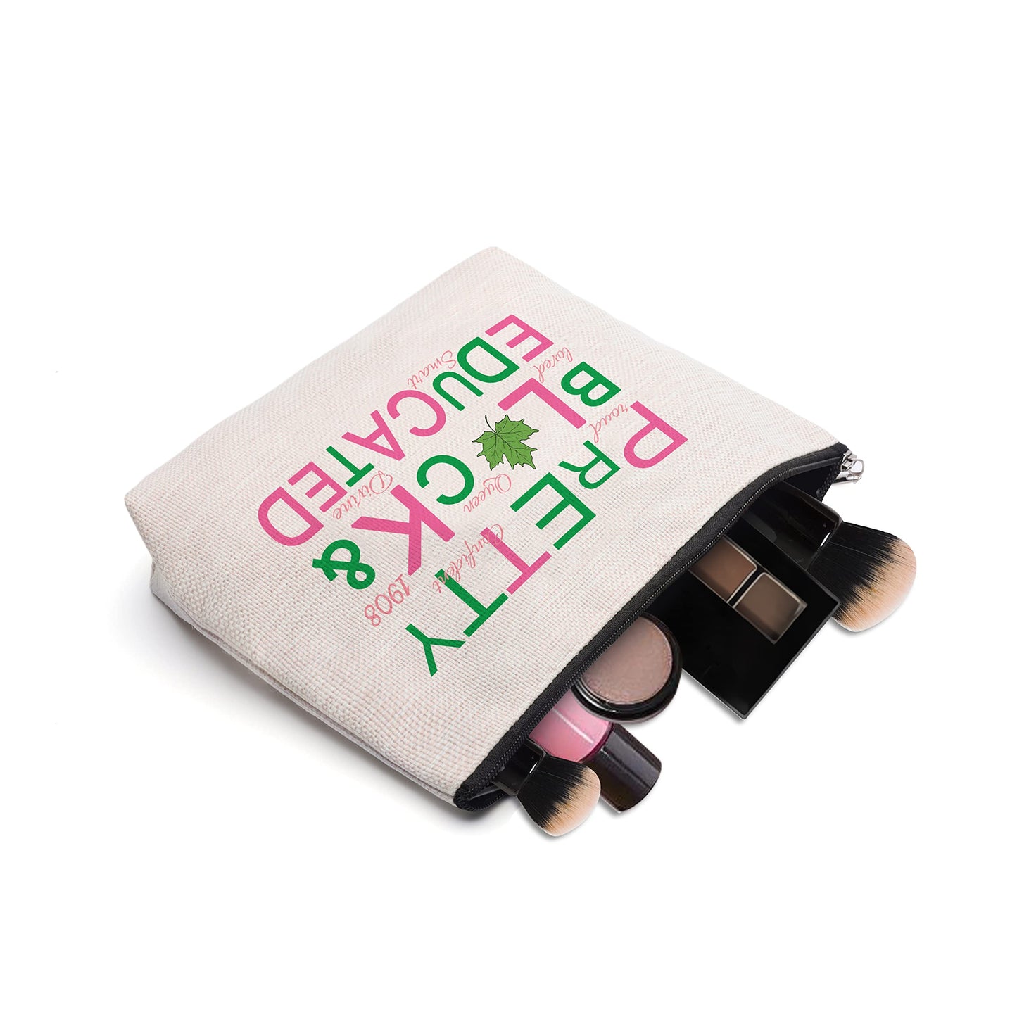 Sorority Gift Pink and Green Makeup Cosmetic Bags Black Greek Sorority Gift Paraphernalia for Sister Friend