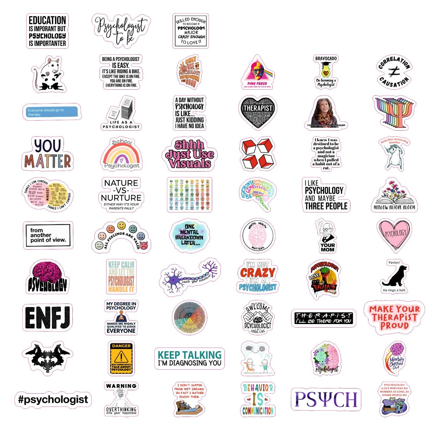 BulbaCraft Psychology Stickers (100Pcs), Funny Vinyl Decals for Laptop, Therapy Gifts, Psychologist Stickers for Women & Men, Waterproof, Reusable