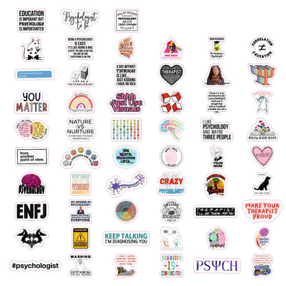 BulbaCraft Psychology Stickers (100Pcs), Funny Vinyl Decals for Laptop, Therapy Gifts, Psychologist Stickers for Women & Men, Waterproof, Reusable