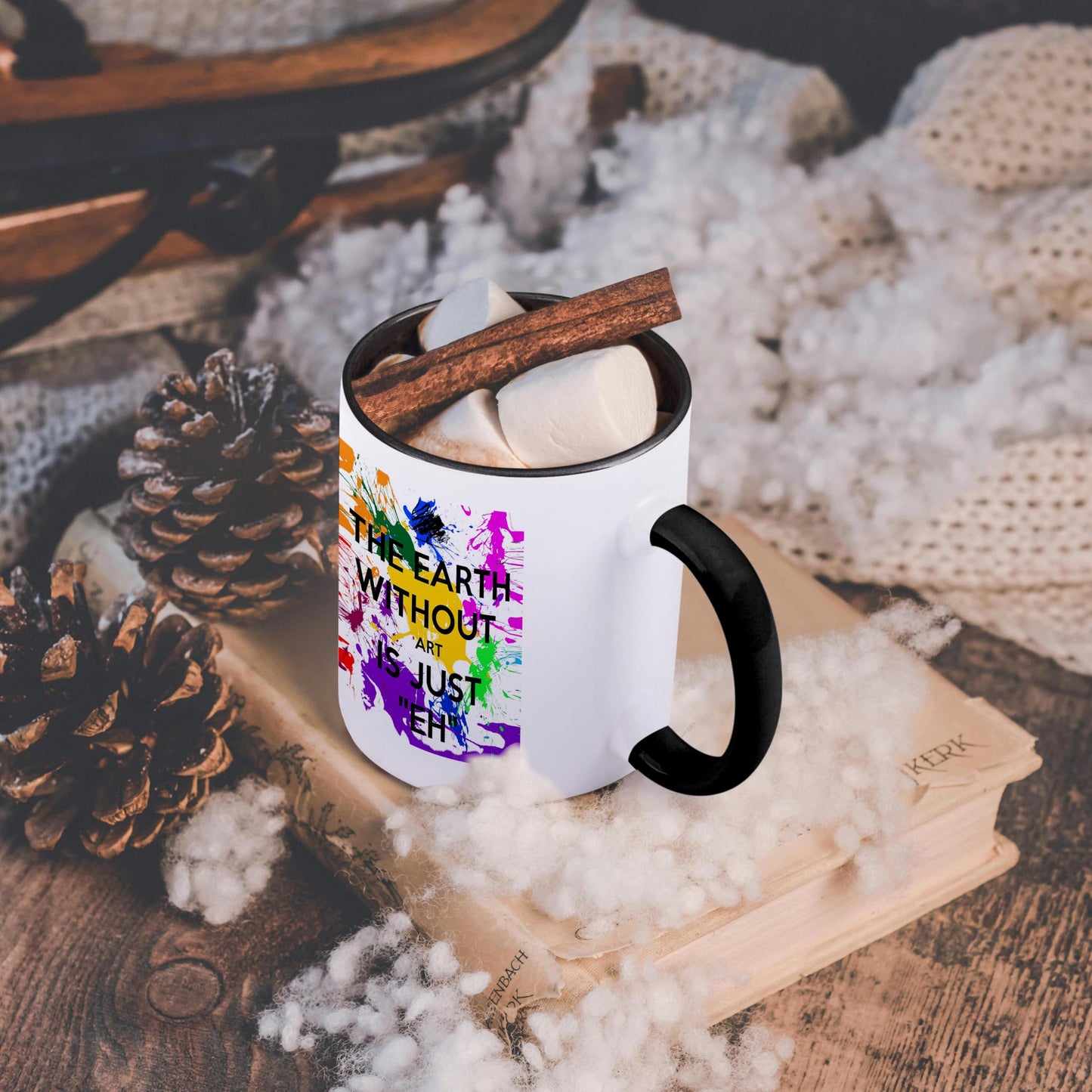 3dRose The earth without art is just eh 11oz Two-Tone Black Mug