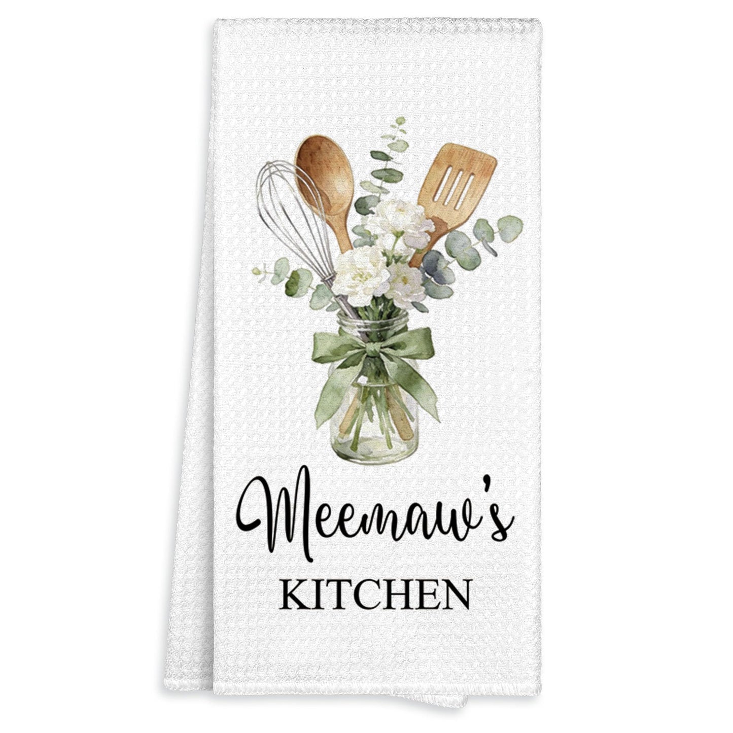 Meemaw Gifts Kitchen Towel 16x24, Grandma Grandmother Hand Towel Decor, Floral Botanical Meemaw's Kitchen Utensils Decor Microfiber Dish Cloths Dishcloths Decorative