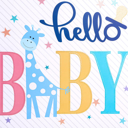 ROSYJUNE 13" Large Baby Gift Bag with Tissue Paper and Greeting Card for Baby Shower, Birthday