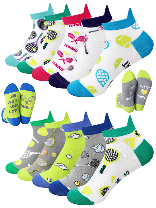 10 Pairs Tennis Socks for Women Novelty Ankle Anti Blister Tennis Tab Socks Gifts Accessories for Adult Women Girls