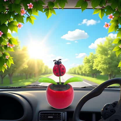 Red Seven-Starred Ladybug Solar Dancing Car Dashboard Decorations, Funny Solar Powered Dancing Flower Pot Car Ornaments Flower Swinging Toy for Car Decor, Funny Gifts for Friends Solar Power Kits