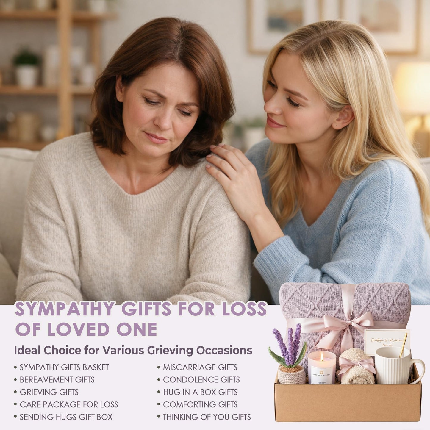 Sympathy Gift Baskets for Loss of Loved One - Condolences Bereavement Grief Gifts for Loss of Mom Dad - Miscarriage Care Package for Women Hug in a Box Memorial Gifts for Loss of Mother Father Husband