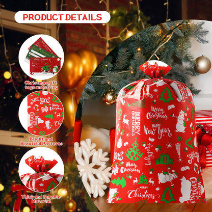 YIGOYIHU 3PCS Extra Large Christmas Gift Bags - 56’’ x 36’’ Jumbo Christmas Gift Bags - Giant Gift Bag for Huge Gifts with Tag & Tie - Heavy Duty Plastic Big Xmas Sack for Holiday Huge Present