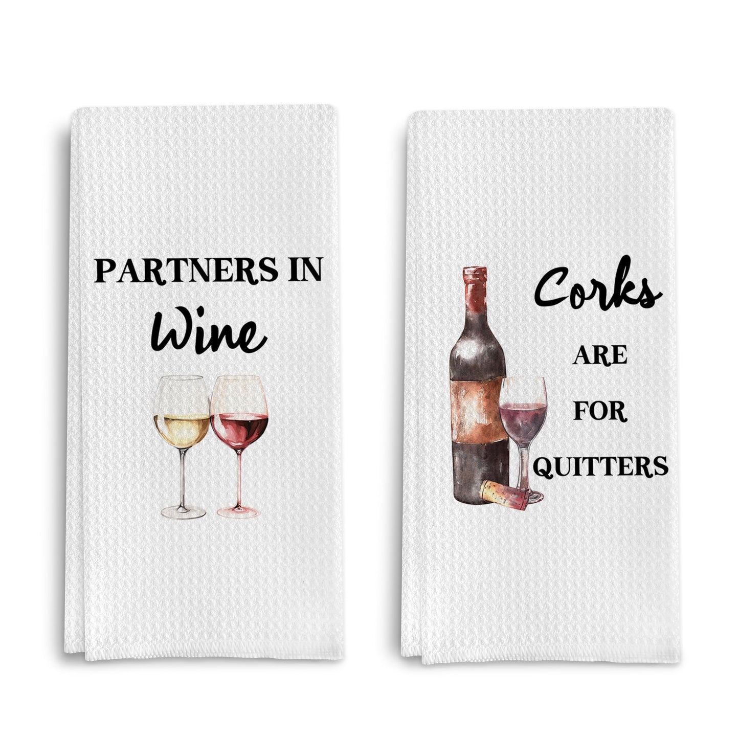 Funny Wine Kitchen Towel Set, Decor Gifts for Women & Wine Lovers, Funny Tea Towels, 2 x 16x24 Inch