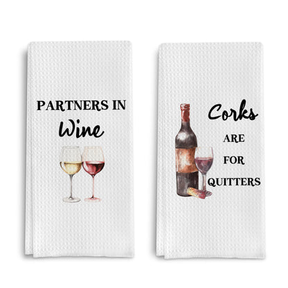 Funny Wine Kitchen Towel Set, Decor Gifts for Women & Wine Lovers, Funny Tea Towels, 2 x 16x24 Inch