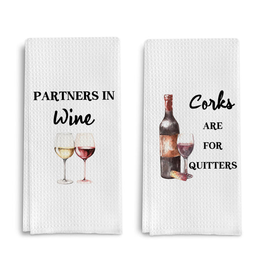Funny Wine Kitchen Towel Set, Decor Gifts for Women & Wine Lovers, Funny Tea Towels, 2 x 16x24 Inch