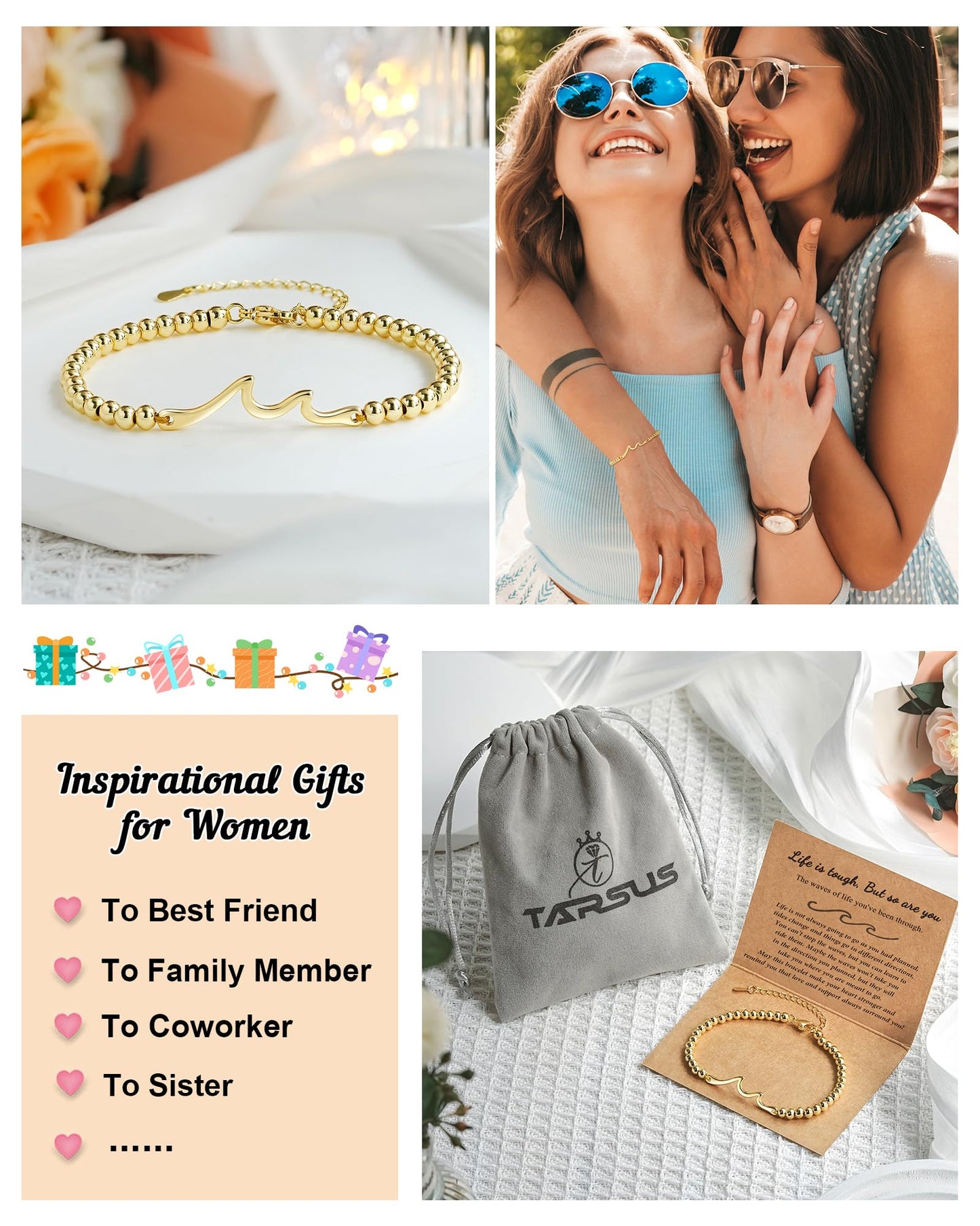 Tarsus Inspirational Gifts for Women Men, Through The Waves of Life, Life is Tough but so are You, Encouragement Bracelet Thoughtful Gifts for Friend Sister Coworker...