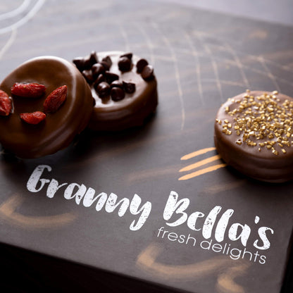 Granny Bellas Mothers Day 12 Chocolate Covered Cookies, Gift Basket for Him, Her Gourmet Candy Spring Baskets Treats Gifts Box for Food Delivery for Mother, Mom, Wife, Grandmother, Grandma, Daughter, Sister