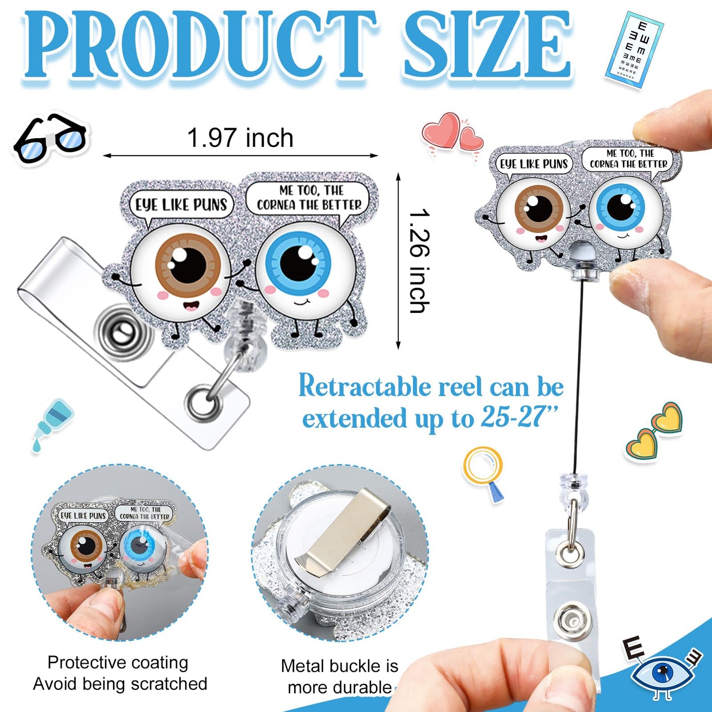 Landical 10 Pcs Optometry Badge Reel Funny Optometrist Badge Clip Holder Retractable Name Card Holder Eye Doctor Ophthalmology Gifts for Medical Md Rn Nurse Office