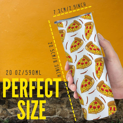 Onebttl Pizza Gifts for Pizza Lover Women, Seamless Pizza Pattern, Gift for Coworkers, Sisters, 20oz Skinny Tumbler with Lid and Straw, White