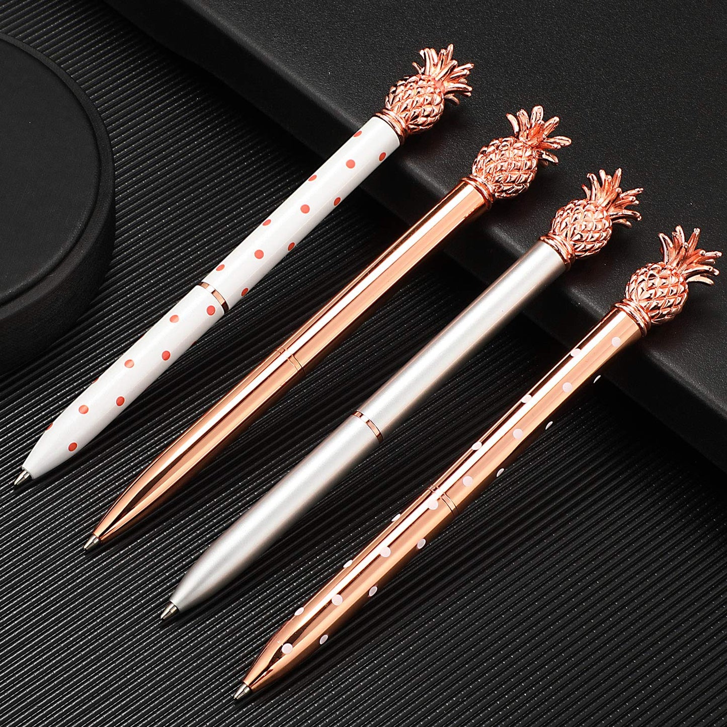 Outus Pineapple Pens Metal Ballpoint Rose Gold Pens for Graduate Back to School Gifts Black Ink Office Supplies Birthday Wedding Baby Shower Presents,1.0 mm(4 Pieces)