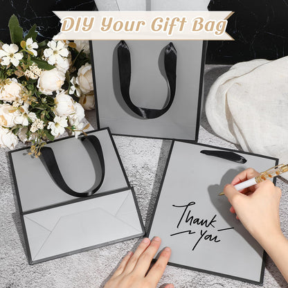 Yeaqee 24 Pack Metallic Paper Gift Bags with Handle and Tissue 9x7x3.1 Gold Foil Welcome Thank You Favor Bags Return Gifts for Wedding Graduation Bridesmaid Groomsmen Birthday(Gray, Black)
