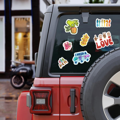 Pack 50 PCS ASL Stickers American Sign Language Vinyl Decals Waterproof Decorations Patches Laptop Bumper Water Bottles Computer Bicycle Luggage Cup Phone Case Skateboard