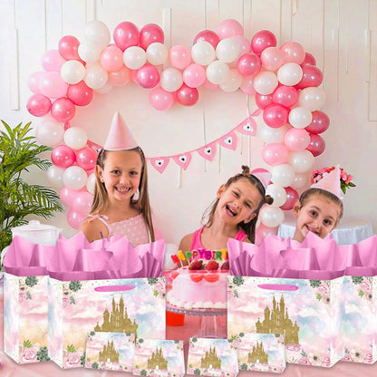 Large Princess Gift Bag Princess Castle Party Favor Bag with Tissue Paper and Cards Princess Candy Goodie Bags Prince Princess Treat Gift Wrapping Paper Bags for Girl Birthday Party Decorations