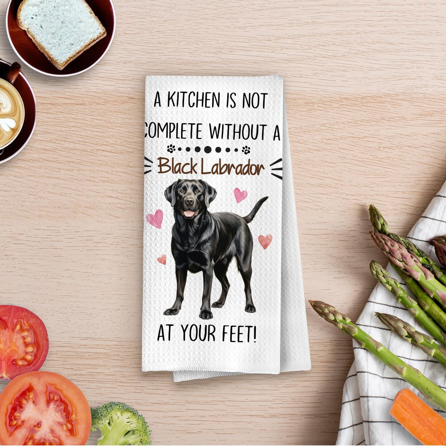 Black Lab Kitchen Towels - Funny Black Lab Gifts Decorative Waffle Dish Towels, Labrador Retriever Gifts Hand Towel, Tea Towel, 16x24 Inches