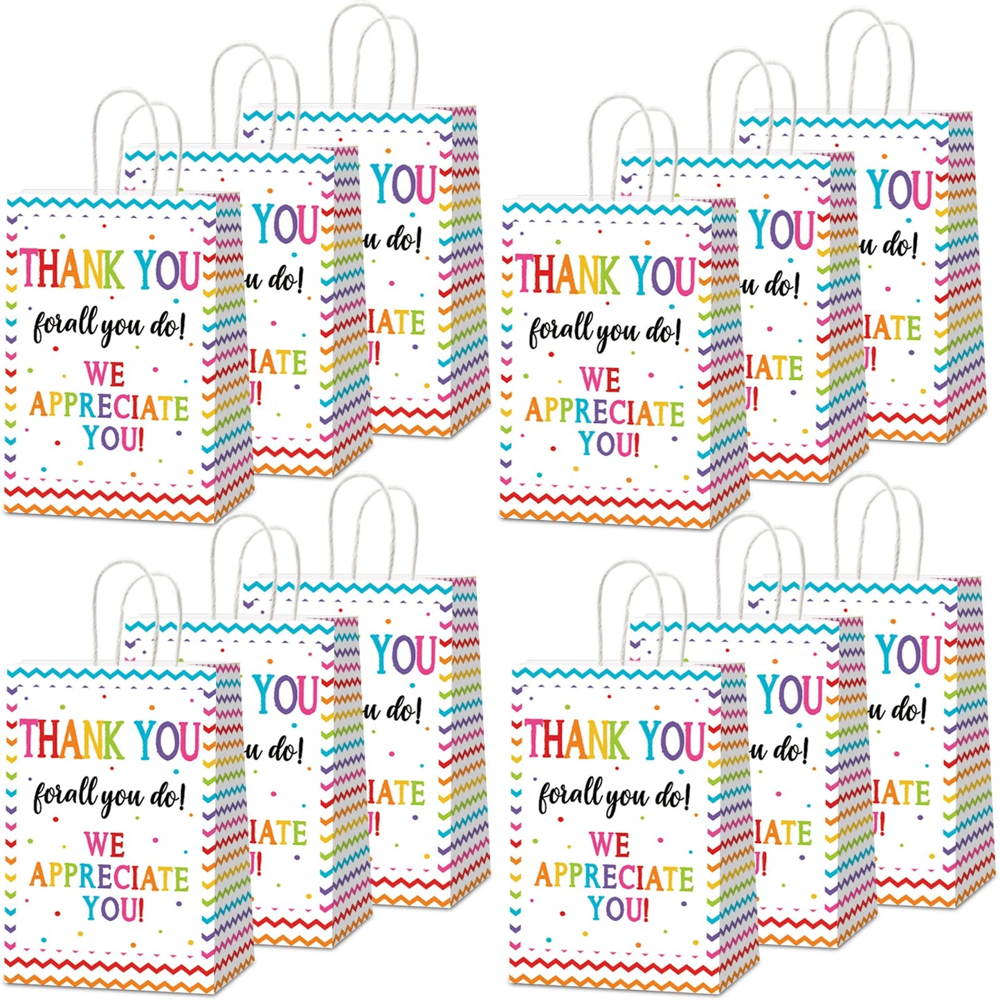 CHUNNIN 12 Pcs We Appreciate You Paper Gift Bags Thank You for All You Do Goodie Bag Be Thankful to Teacher Doctor Staff Treat Bag Decoration for Thank You Party Favors Supplies 8.26 x 4.7 x 3.14inch