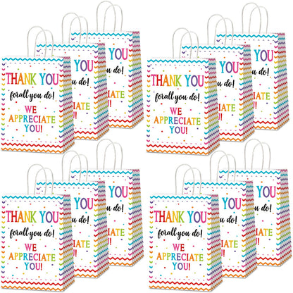 CHUNNIN 12 Pcs We Appreciate You Paper Gift Bags Thank You for All You Do Goodie Bag Be Thankful to Teacher Doctor Staff Treat Bag Decoration for Thank You Party Favors Supplies 8.26 x 4.7 x 3.14inch