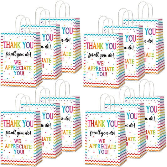CHUNNIN 12 Pcs We Appreciate You Paper Gift Bags Thank You for All You Do Goodie Bag Be Thankful to Teacher Doctor Staff Treat Bag Decoration for Thank You Party Favors Supplies 8.26 x 4.7 x 3.14inch