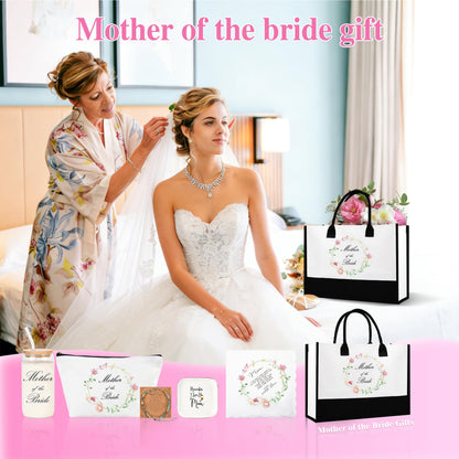 J6&H6 Mother of the Bridge/Groom Gifts Mother Gift Set Included Glass Cups Tote Bag Bracelet for Bridal Shower Wedding Gifts