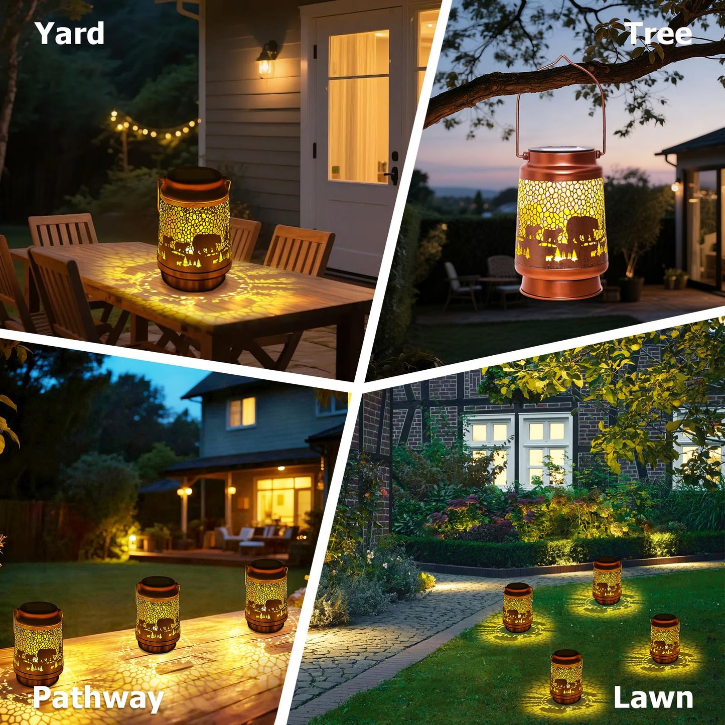 Bear Birthday Gifts for Women Mom Grandma, Solar Lanterns Outdoor Waterproof Garden Decor Hanging Lantern Lights, Metal LED Decorative Gardening Light for Patio Yard Lawn Porch