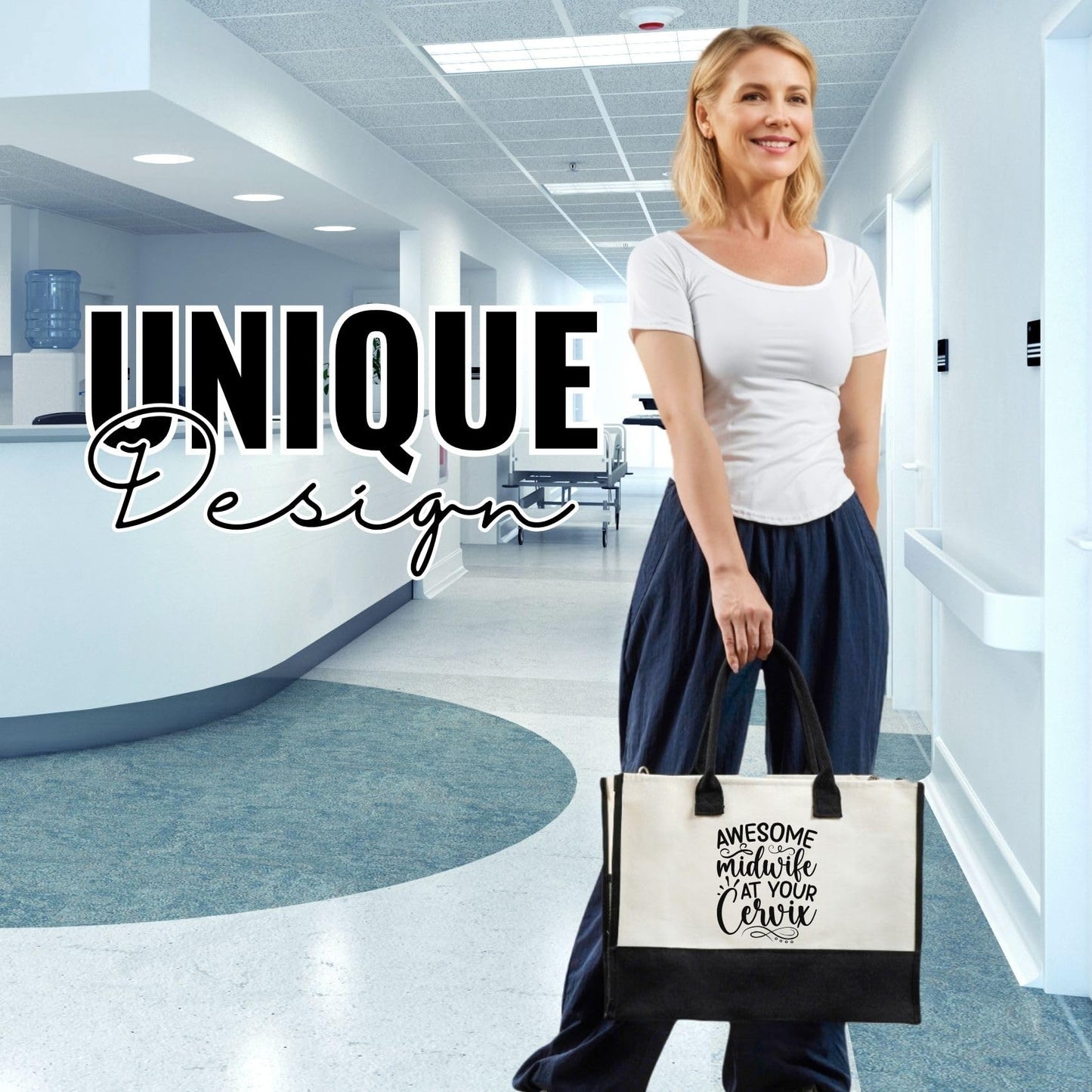 InnoBeta Funny Midwife Canvas Tote Bag for Midwife, OB Nurse, Women, Coworker, Awesome Midwife at Your Cervix
