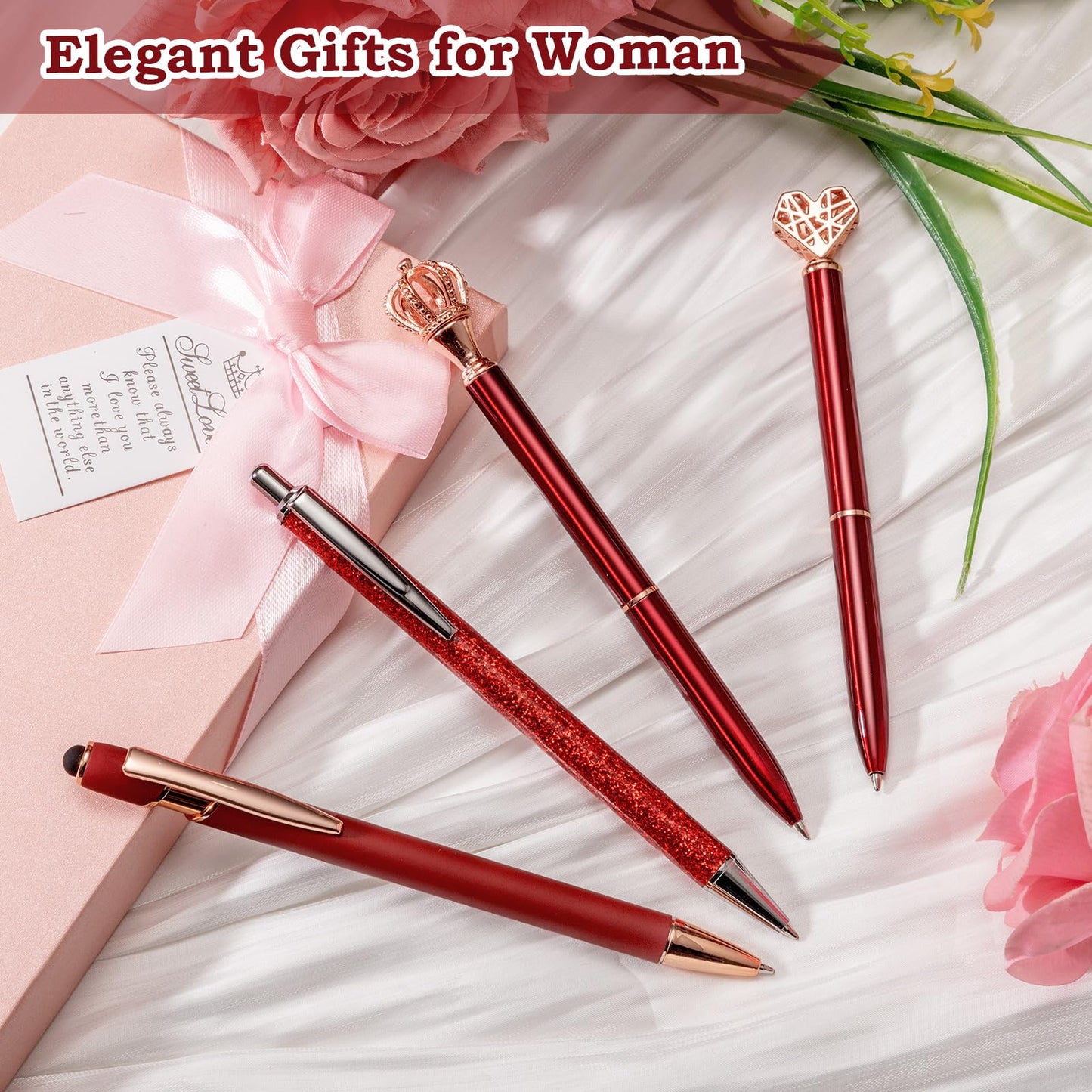 BESARME 4 Pcs Red Pens for Women, Red Gifts for Girls Personalized Bridal Shower Gifts for Women Cute Pen for School Office Supplies