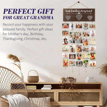 Great Grandma's Brag Board Mothers Day Great Grandma Gifts Picture Frame, Birthday Gifts for Great-Grandma from Grandchildren, Best Great-Grandmother Photo Holder Nana Gift Hanging Xmas Card Holder