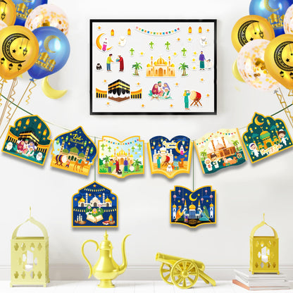 Eid Mubarak and Ramadan Kareem Craft Kit - 48 PCS DIY Mosque Scene Stickers for Kids, Create Your Own Religious Label Decal, Hanging Ornament Set for Eid Al-fitr Classroom Party Favor Goodie Supplies