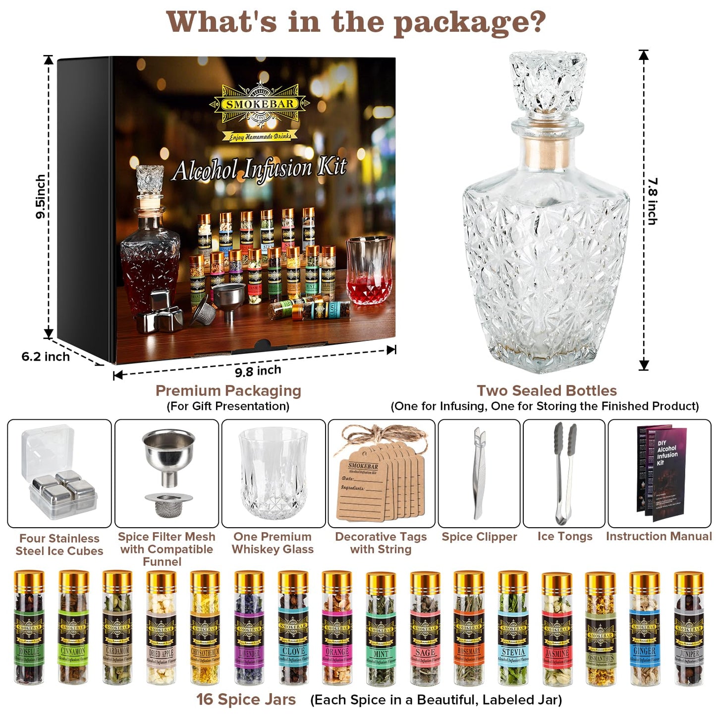 DIY Alcohol Infusion Kit, for Men – 16 Natural Spices for Whiskey, Rum, Vodka & Cocktails, Unique Gift for Birthday/Husband/Dad/Retirement
