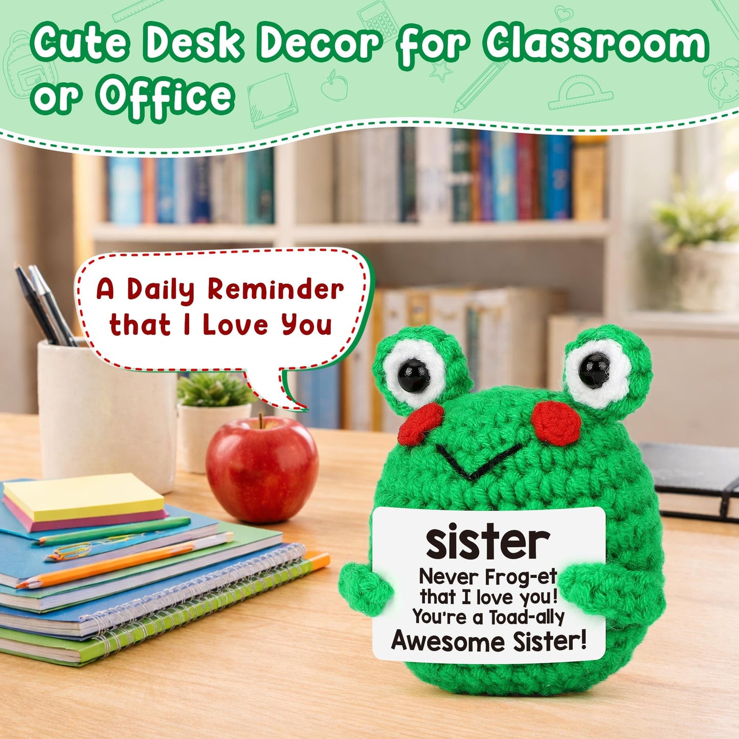 Sister Gifts for Mothers Day, Mother's Day Birthday Gift for Sisters from Brother, Soul Sisters Friend Gifts for Women Teen Girls Graduation Gift for Her, Mini Crochet Frog Affirmation Support Present