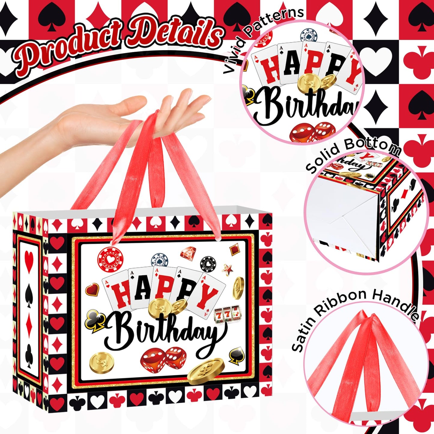 Woosytoo Casino Birthday Gift Bags with Card and Wrapping Paper Casino Party Favors Las Vegas Poker Themed Gift Bag for Men Women Christmas Casino Birthday Party Decorations Supplies