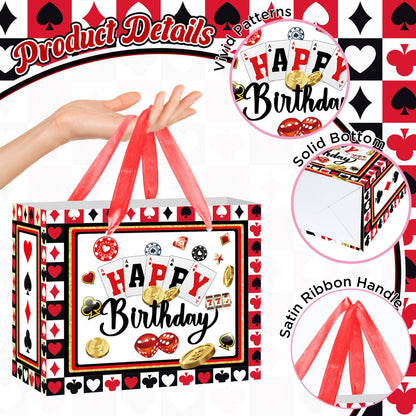 Woosytoo Casino Birthday Gift Bags with Card and Wrapping Paper Casino Party Favors Las Vegas Poker Themed Gift Bag for Men Women Christmas Casino Birthday Party Decorations Supplies