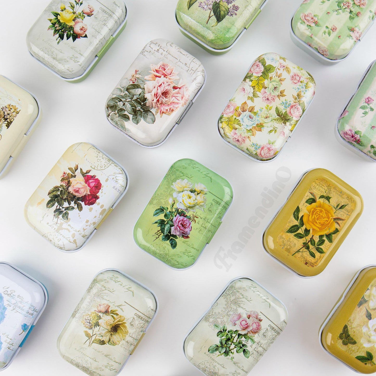 Framendino, 5 Pack Mini Trinket Coin Box Small Retro Flowers Containers with Lid for Jewelry Storage Case Tinplate (Random Color)