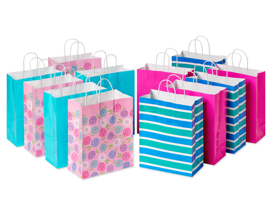 American Greetings 13" 12-Count Large Gift Bags, Pink and Blue Patterns