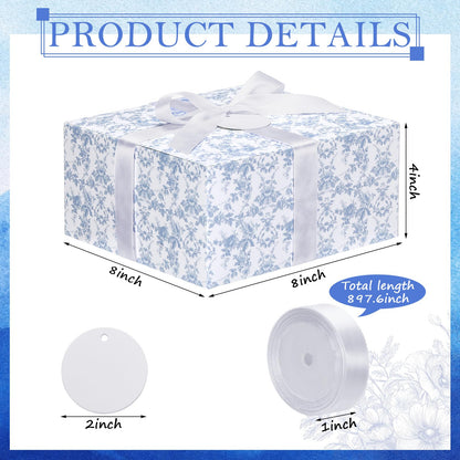 Faccito Blue 8 Pack Floral bridesmaid proposal Gift Boxes 8 x 8 x 4 Inch Flower Paper Boxes with Ribbon Label Card for Wedding Bridesmaid Gift Bridal Baby Shower Birthday Party Favor (Chinoiserie)