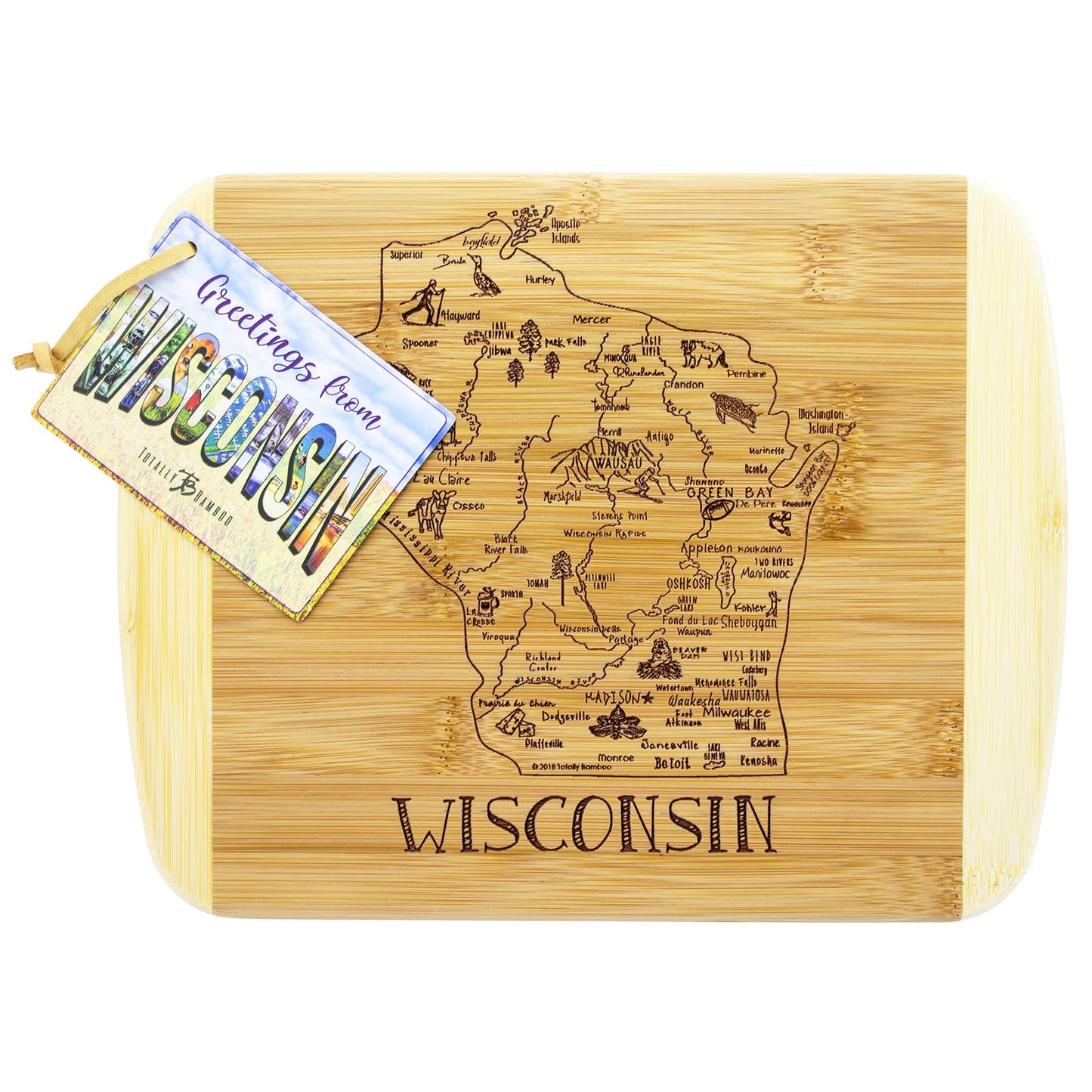 Totally Bamboo A Slice of Life Wisconsin State Serving and Cutting Board, 11" x 8.75"