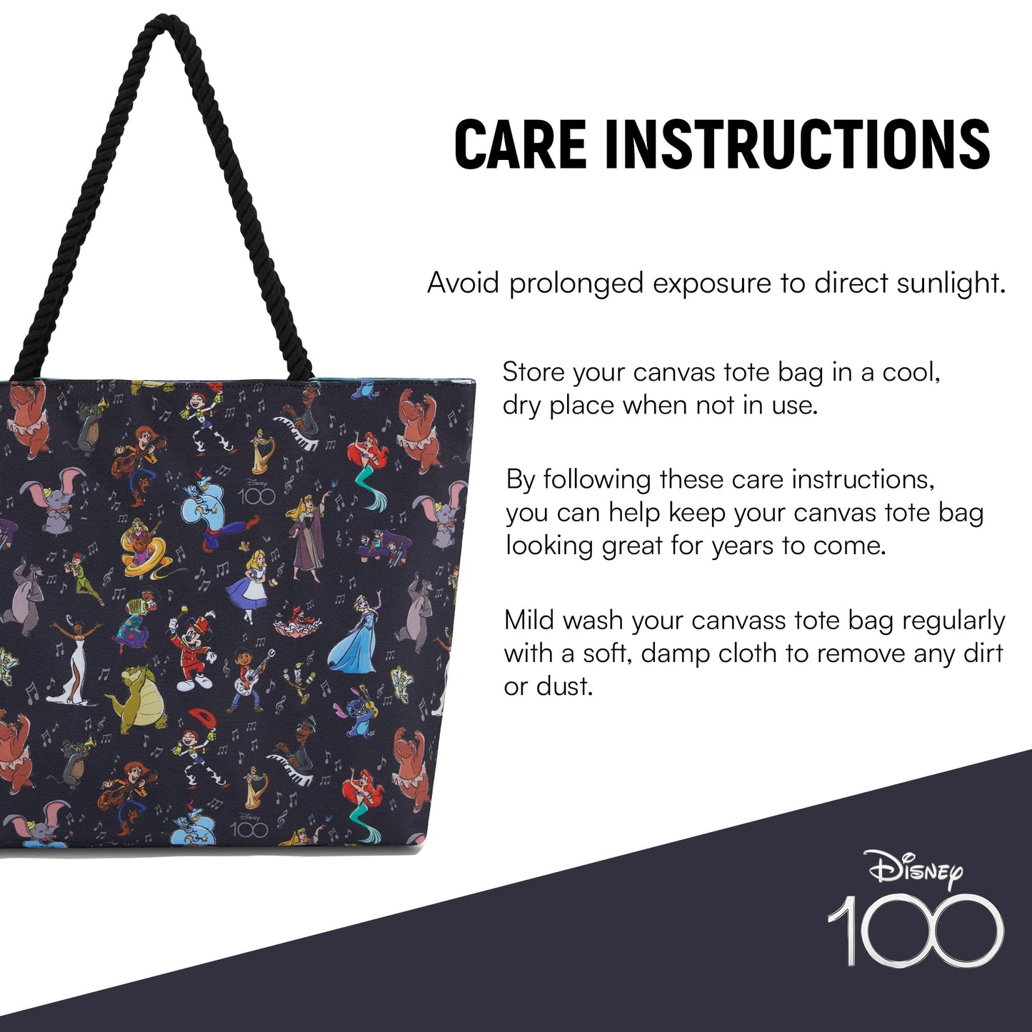 Disney Mickey & Stitch Canvas Tote Bag – Official 100 Minnie Mouse Travel Tote for Girls, Boys, Teens & Adults