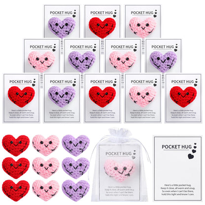Daifunli 12 Sets Valentine‘s Day Pocket Hug Heart Gift Crocheted Pocket Hug Token Thinking of You Encouragement Handmade Crocheted Love Long Distance Gift for Boyfriend Girlfriend Wedding